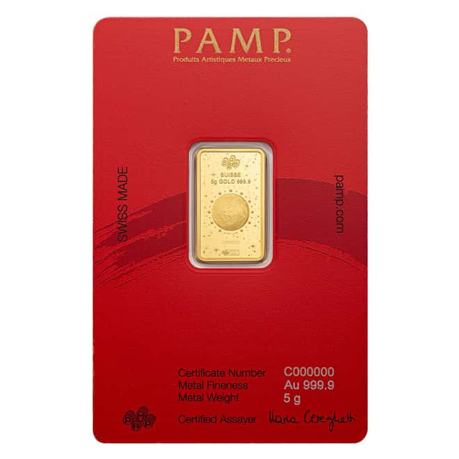 Box of 25 - 2026 5 Gram PAMP Suisse Lunar Horse Gold Bar (in Assay)