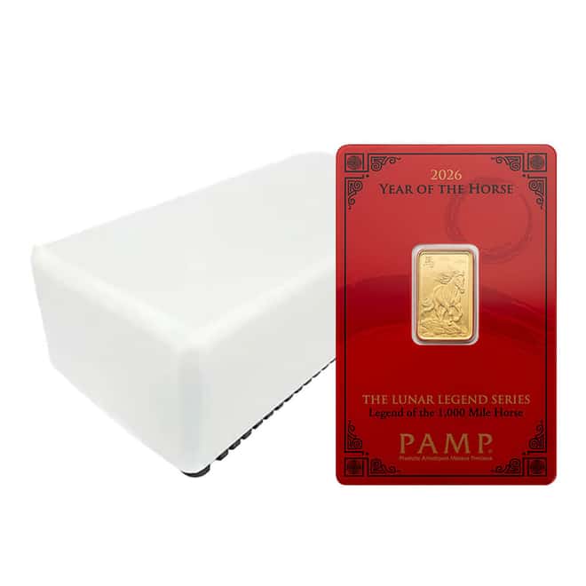Box of 25 - 2026 5 Gram PAMP Suisse Lunar Horse Gold Bar (in Assay)