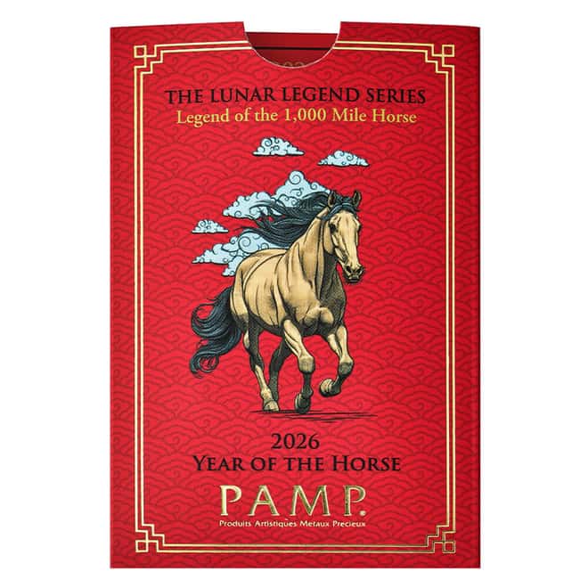Box of 25 - 2026 5 Gram PAMP Suisse Lunar Horse Gold Bar (in Assay)