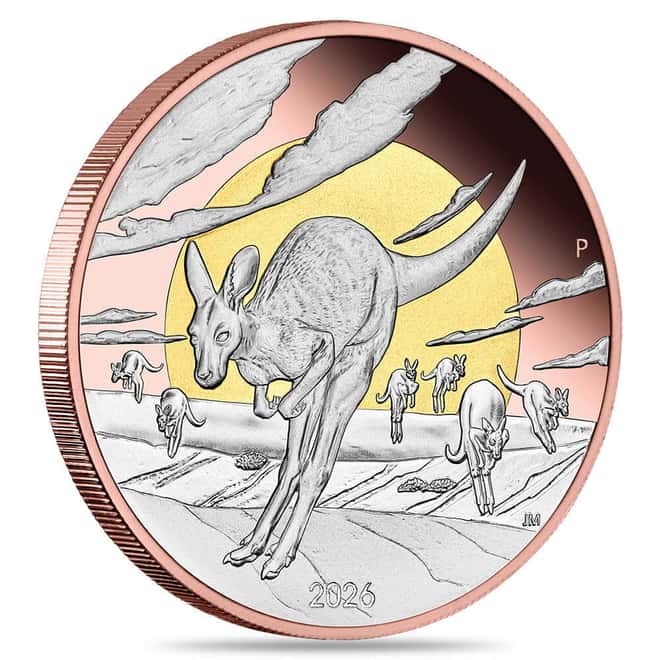 2026 5 oz Proof Silver Wonders of Australia The Outback Kangaroo Double Gilded Coin Perth Mint