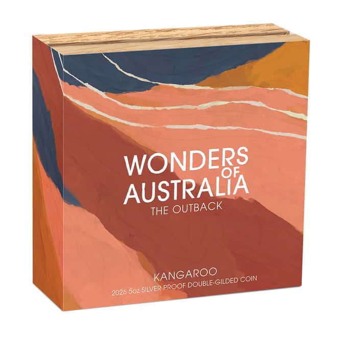 2026 5 oz Proof Silver Wonders of Australia The Outback Kangaroo Double Gilded Coin Perth Mint