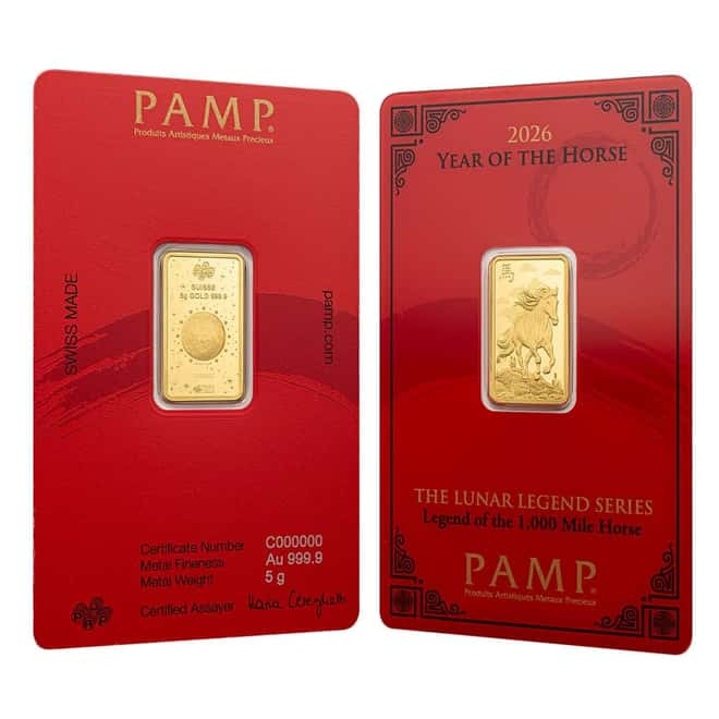 2026 5 Gram PAMP Suisse Lunar Horse Gold Bar (in Assay)