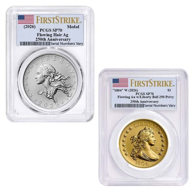 2026 Best of the US Mint 1804 Silver Dollar Gold Coin & Silver Medal Set PCGS SP/MS 70 FS