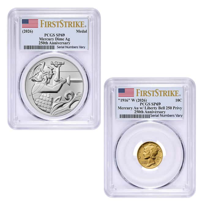 2026 Best of the US Mint 1916 Mercury Dime Gold Coin & Silver Medal Set PCGS SP/MS 69 FS