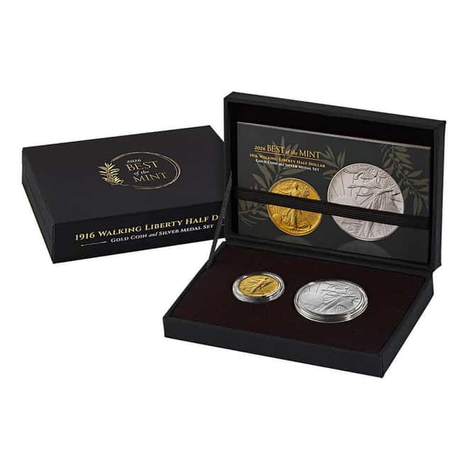 2026 Best of the US Mint 1916 Walking Liberty Half Dollar Gold Coin & Silver Medal Set (w/Box & COA)