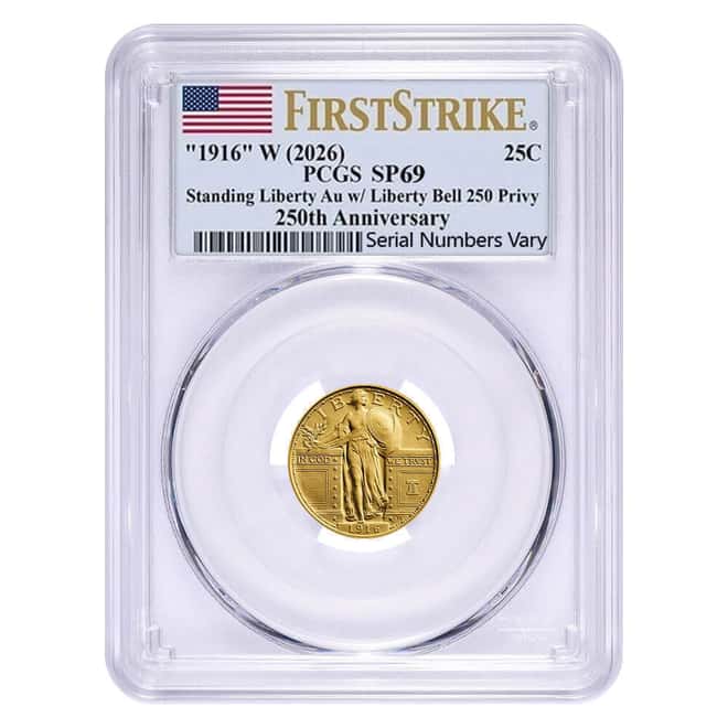 2026 Best of US Mint 1916 Standing Liberty Quarter Dollar Gold Coin & Silver Medal Set PCGS SP/MS 69 FS