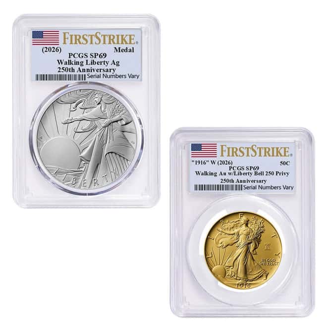 2026 Best of US Mint 1916 Walking Liberty Half Dollar Gold Coin & Silver Medal Set PCGS SP/MS 69 FS