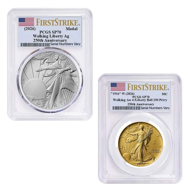 2026 Best of US Mint 1916 Walking Liberty Half Dollar Gold Coin & Silver Medal Set PCGS SP/MS 70 FS