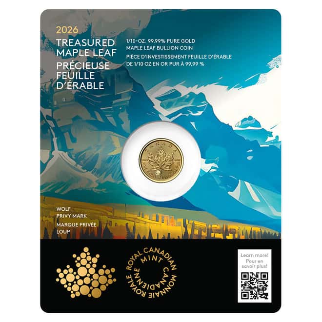 2026 Canada 1/10 oz Treasured Gold Maple Leaf Wolf Privy Coin (in Assay)