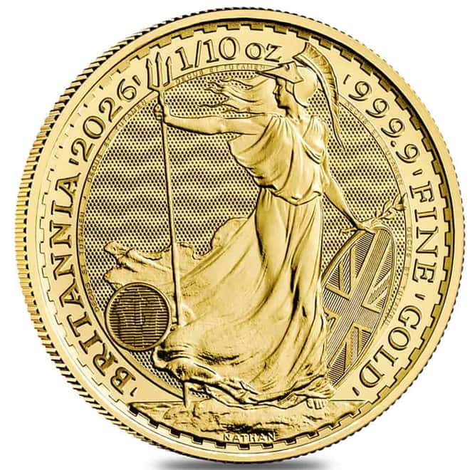 Tube of 25 - 2026 Great Britain 1/10 oz Gold Britannia Coin BU