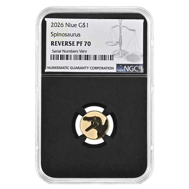 2026 Niue 1 Gram Spinosaurus Gold Coin NGC Reverse PF 70