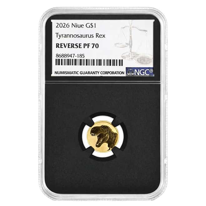 2026 Niue 1 Gram Tyrannosaurus Rex Gold Coin NGC Reverse PF 70