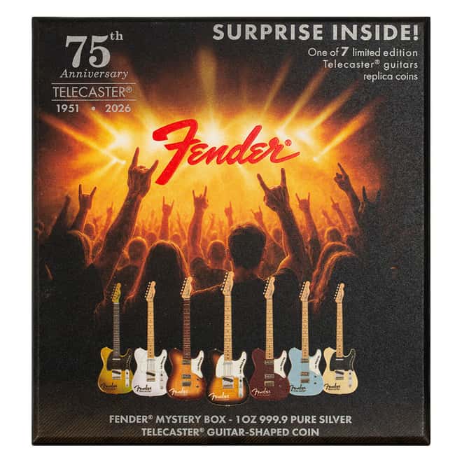 2026 PAMP 1 oz Silver Fender® Telecaster® Guitar Coin Mystery Box