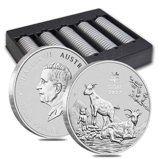 Roll of 20 - 2027 1/2 oz Silver Lunar Goat BU Australian Perth Mint