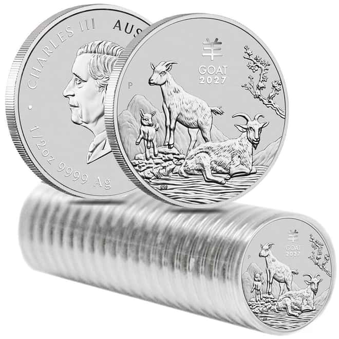 Roll of 20 - 2027 1/2 oz Silver Lunar Goat BU Australian Perth Mint