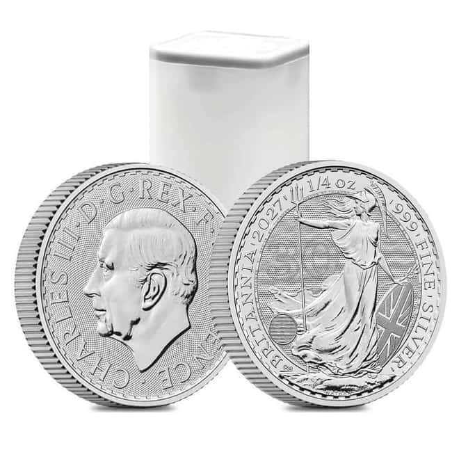Tube of 19 - 2027 Great Britain 1/4 oz Silver Britannia Coin BU