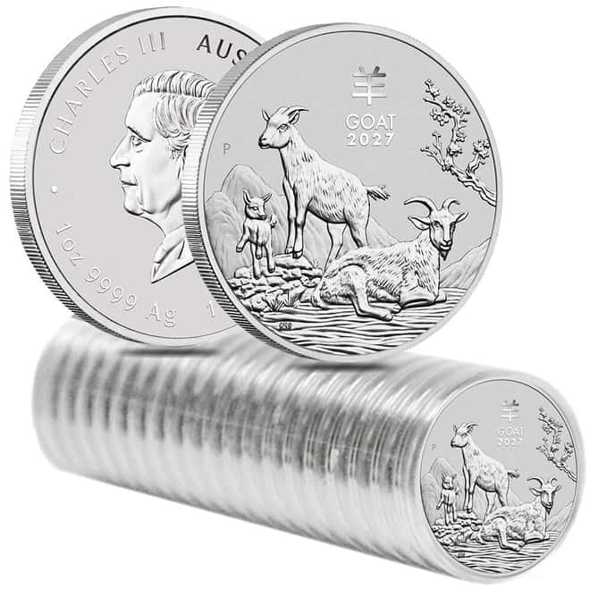 Roll of 20 - 2027 1 oz Silver Lunar Goat BU Australian Perth Mint