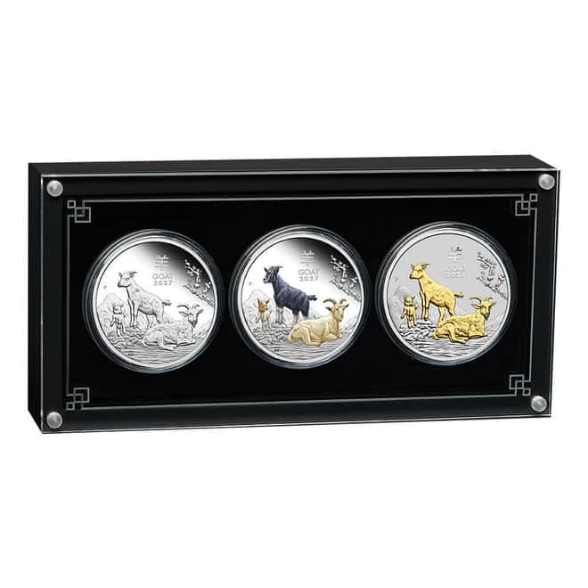 2027 3 oz Silver Lunar Goat 3-Coin Set Perth Mint