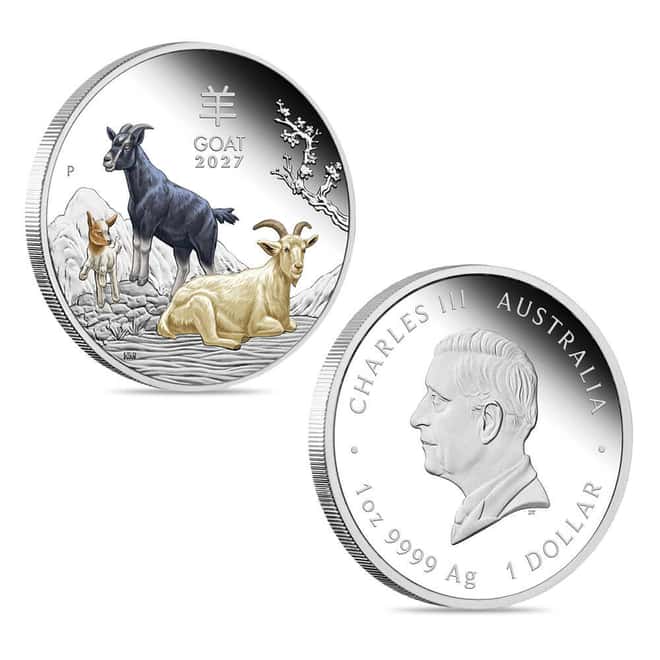 2027 3 oz Silver Lunar Goat 3-Coin Set Perth Mint