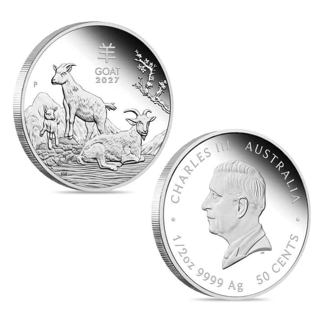 2027 3.5 oz Proof Silver Lunar Goat 3-Coin Set Australian Perth Mint