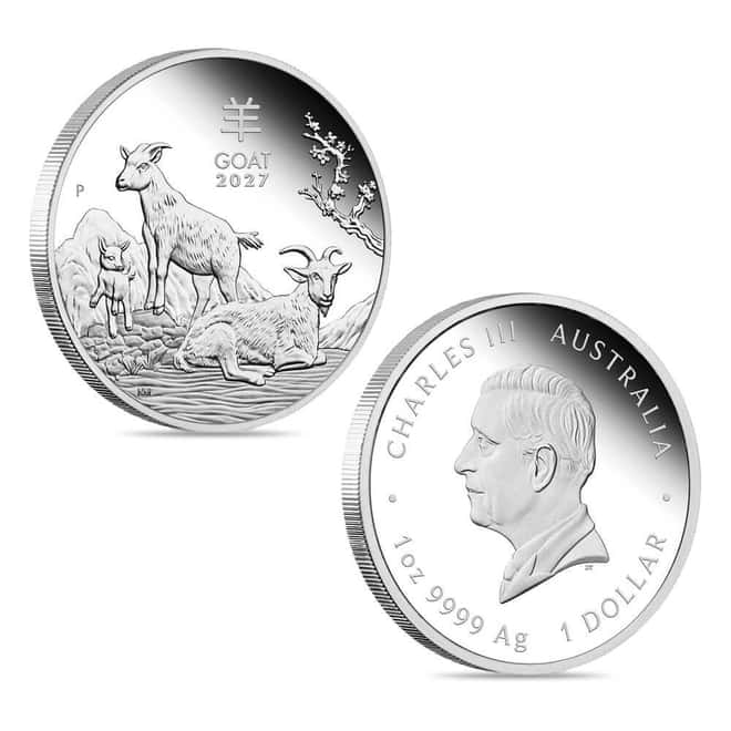 2027 3.5 oz Proof Silver Lunar Goat 3-Coin Set Australian Perth Mint