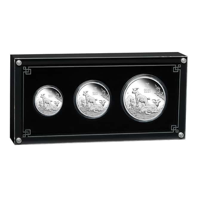2027 3.5 oz Proof Silver Lunar Goat 3-Coin Set Australian Perth Mint