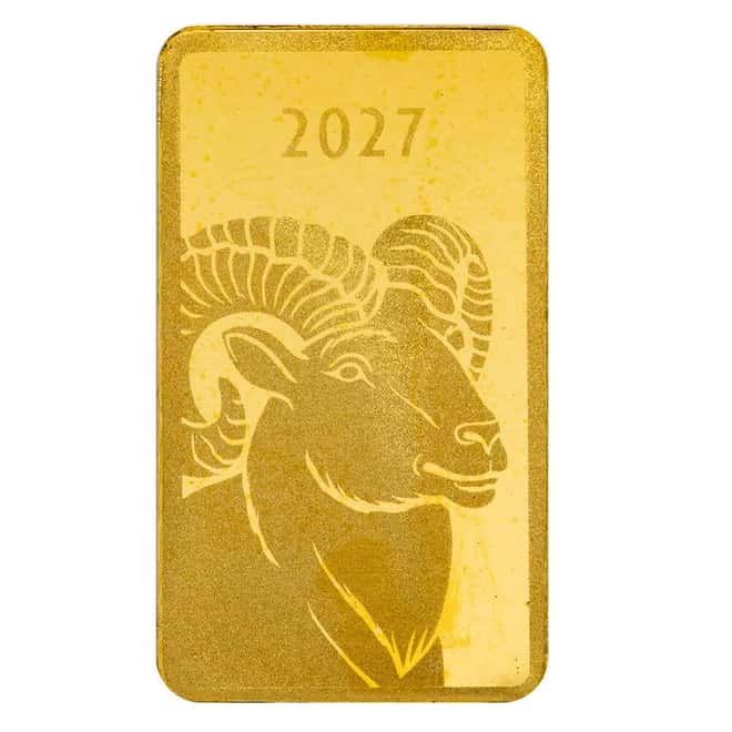 2027 1 Gram PAMP Lunar Year of the Goat Gold Bar .9999 Fine (in TEP)