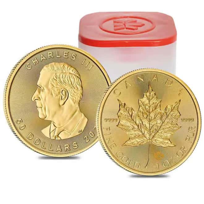 Tube of 10 - 2027 1 oz Canadian Gold Maple Leaf $50 Coin BU