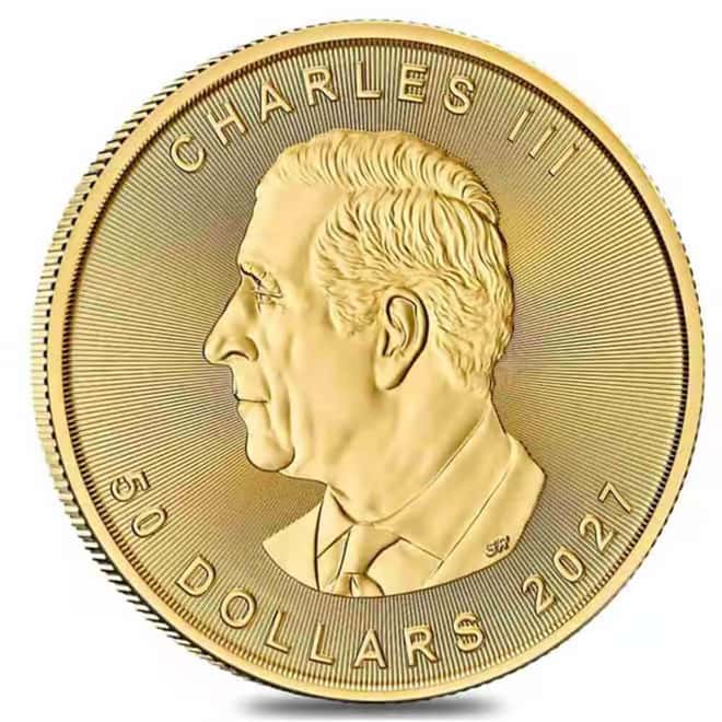 Tube of 10 - 2027 1 oz Canadian Gold Maple Leaf $50 Coin BU