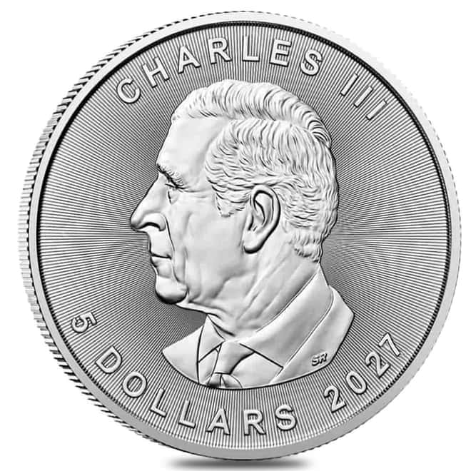 Tube of 25 - 2027 1 oz Canadian Silver Maple Leaf Coin BU