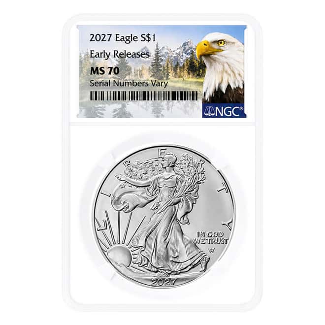 2027 1 oz Silver American Eagle NGC MS 70 ER Mountain Label