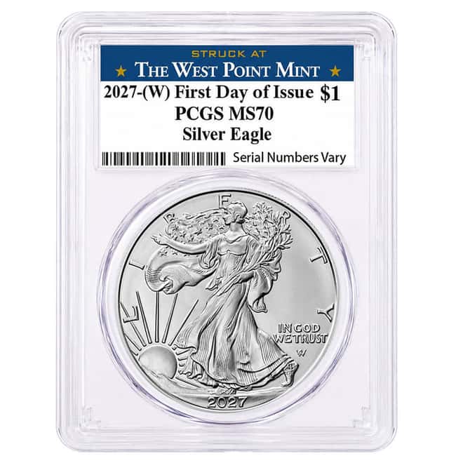 2027 (W) 1 oz Silver American Eagle PCGS MS 70 FDOI West Point