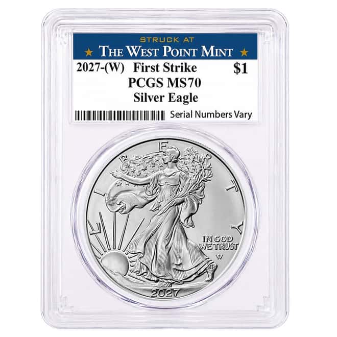 2027 (W) 1 oz Silver American Eagle PCGS MS 70 FS West Point