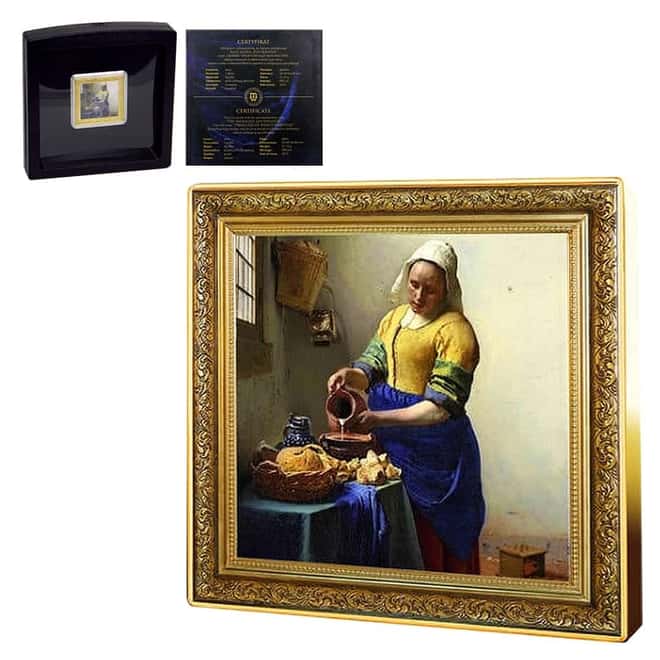 2019 Niue 1 oz Colorized Silver The Milkmaid Johannes Vermeer Coin (w/Box & COA)