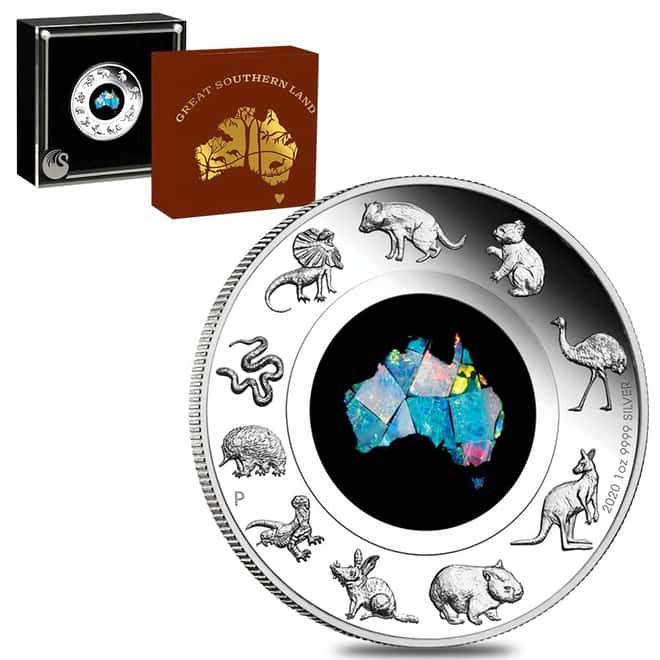 2020 1 oz Proof Silver Great Southern Land Opal Coin Australian Perth Mint (w/Box & COA)