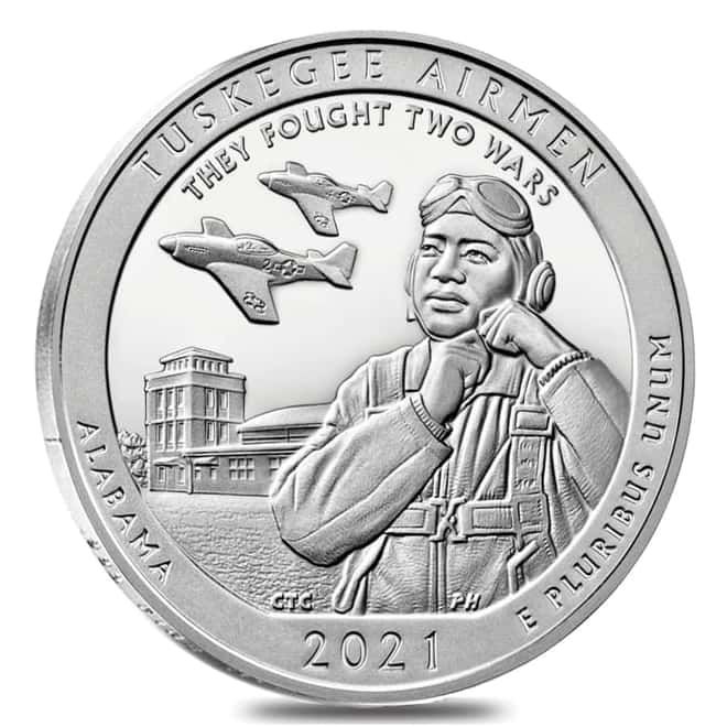 Monster Box of 100 - 2021 5 oz Silver America the Beautiful ATB Alabama Tuskegee Airmen National Historic Site Coin (10 Tube, Lot of 10)