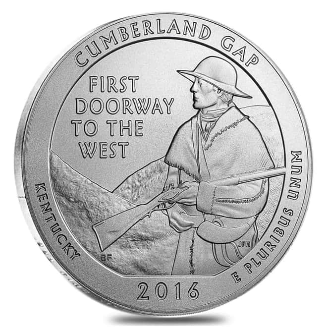 2016-P 5 oz Silver America the Beautiful ATB Kentucky Cumberland Gap National Park Unc Coin (w/Box & COA)
