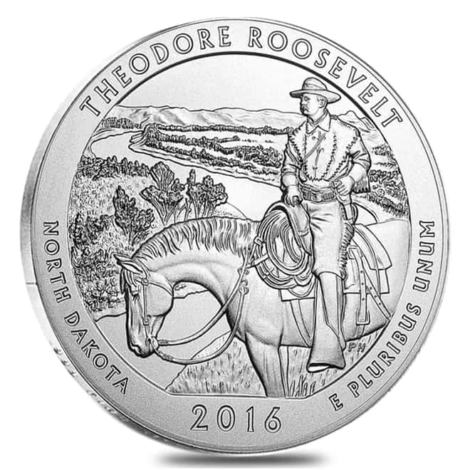 2016-P 5 oz Silver America the Beautiful ATB North Dakota Theodore Roosevelt National Park Unc Coin (w/Box & COA)