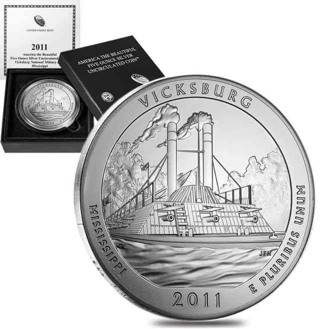 2011-P 5 oz Silver America the Beautiful ATB Mississippi Vicksburg Military Park Unc Coin (w/Box & COA)