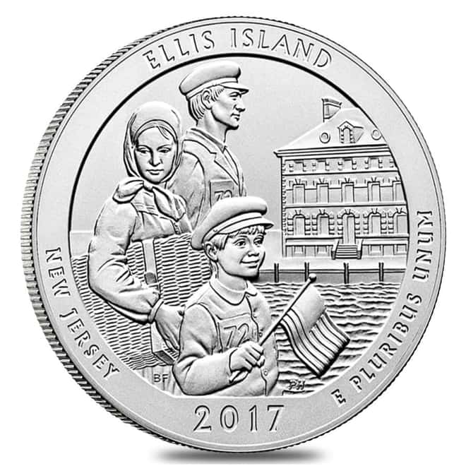 2017-P 5 oz Silver America the Beautiful ATB New Jersey Ellis Island National Monument Unc Coin (w/Box & COA)