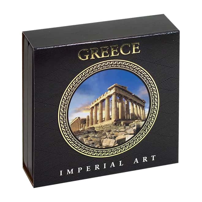 2018 Niue 2 oz Silver Greece - Imperial Art Antiqued High Relief $2 Coin (w/Box & COA)