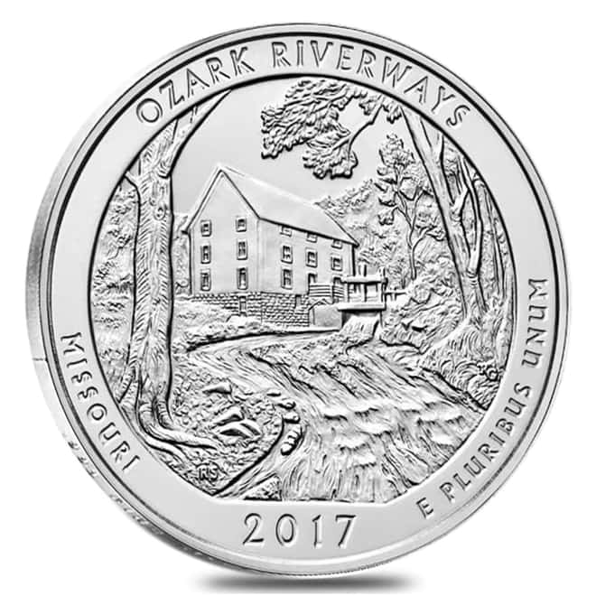 2017-P 5 oz Silver America the Beautiful ATB Missouri Ozark National Scenic Riverways Unc Coin (w/Box & COA)