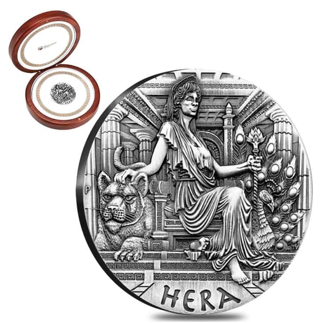 2015 2 oz Silver Hera - Goddesses of Olympus High Relief Antiqued Coin Perth Mint (w/Box & COA)
