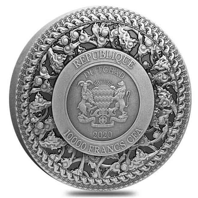 2020 Chad 2 oz Silver Tossakan - Ramakien Series 1.9 Kilo Copper COA High Relief 10000 Francs Coin (In Copper Frame)