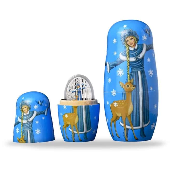 2021 1 oz Silver Snow Maiden Matryoshka Doll Solomon Islands $5 Coin .999 Fine (w/Box & COA)