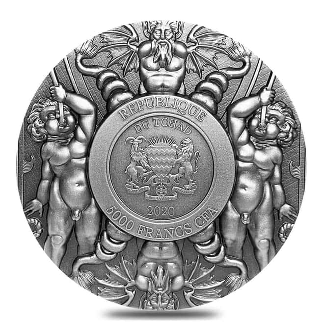 2020 Chad 2 oz Silver King Arthur - Nine Worthies Series Antiqued High Relief 5000 Francs Coin (w/Box & COA)