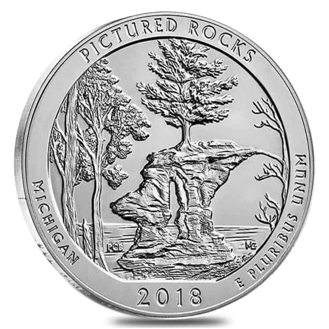 2018-P 5 oz Silver America the Beautiful ATB Michigan Pictured Rocks National Lakeshore Unc Coin (w/Box & COA)