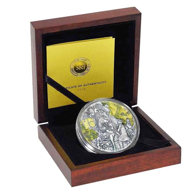 2019 Niue 3 oz Silver Lu Bu - Warriors of Ancient China Antiqued High Relief $5 Coin (w/Box & COA)