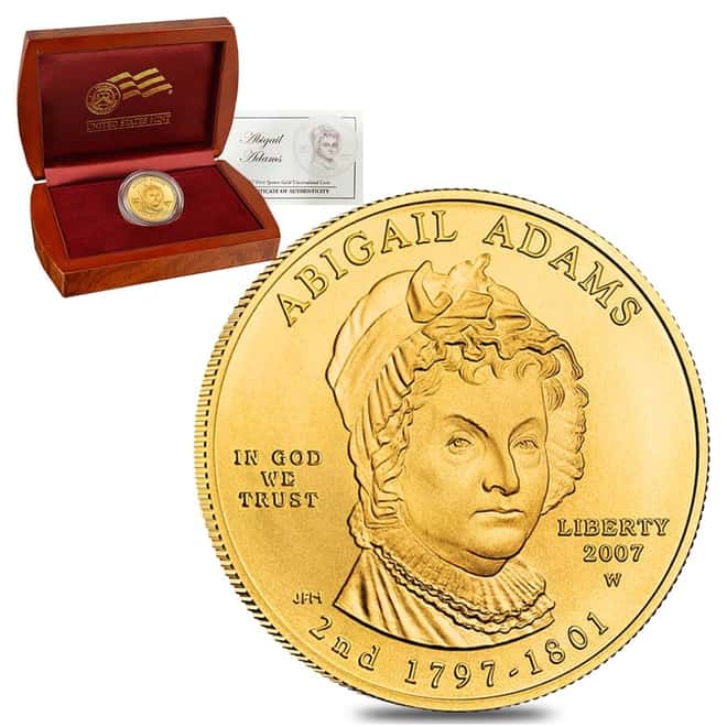2007 W 1/2 oz $10 First Spouse - Abigail Adams Gold Uncirculated Coin (w/Box & COA)