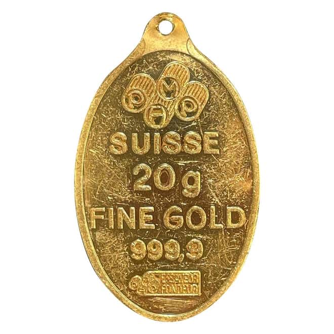 20 Gram Gold PAMP Suisse Lady Fortuna Oval Pendant .9999 Fine (Scruffy)